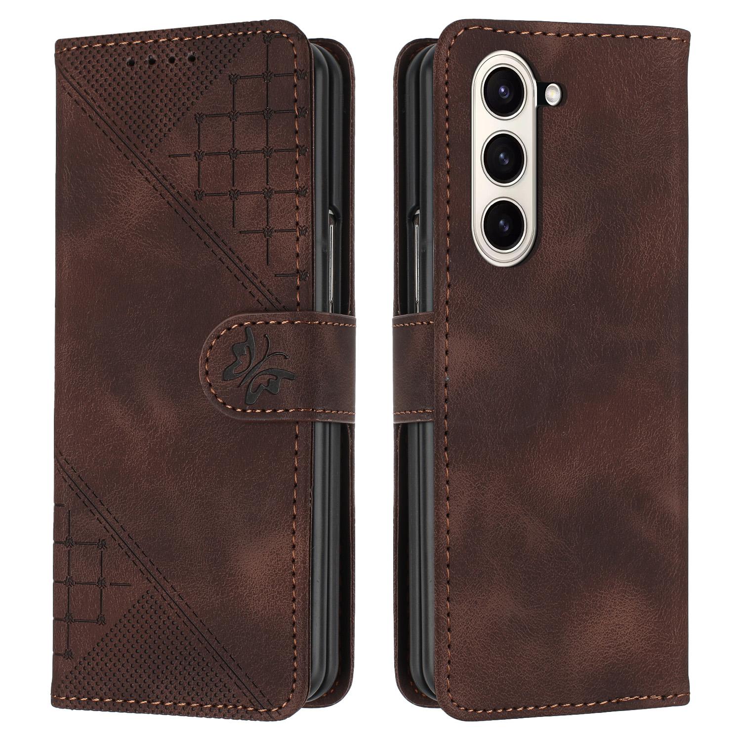 

For Samsung Galaxy Z Fold6 5G Leather Wallet Case Butterfly Flower Imprinted Phone Cover with Strap F