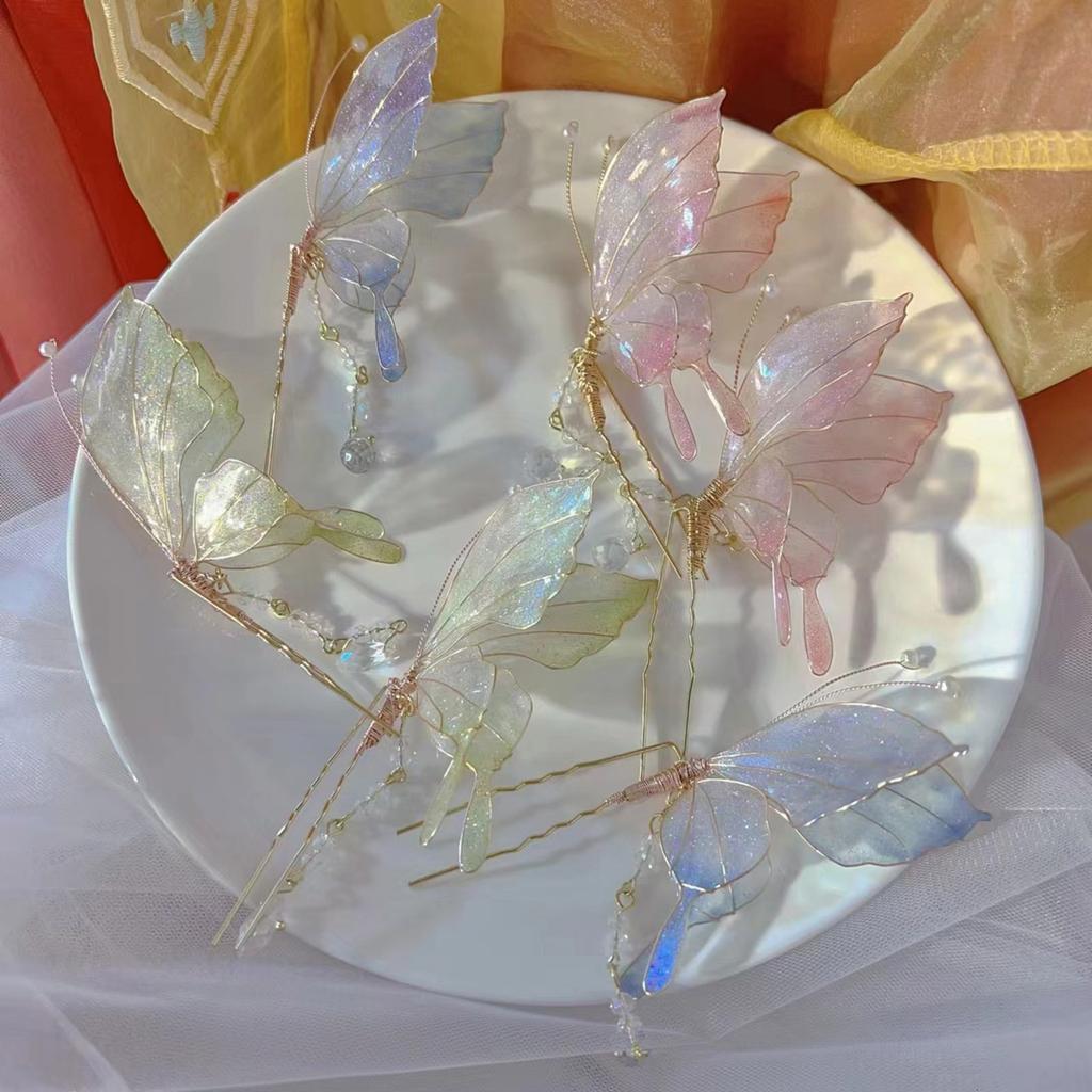 Glitter Butterfly Filigree Hair Stick Buyao for Girls Ancient Chinese Hairpin Traditional Hanbiuk Decorative Cosplay