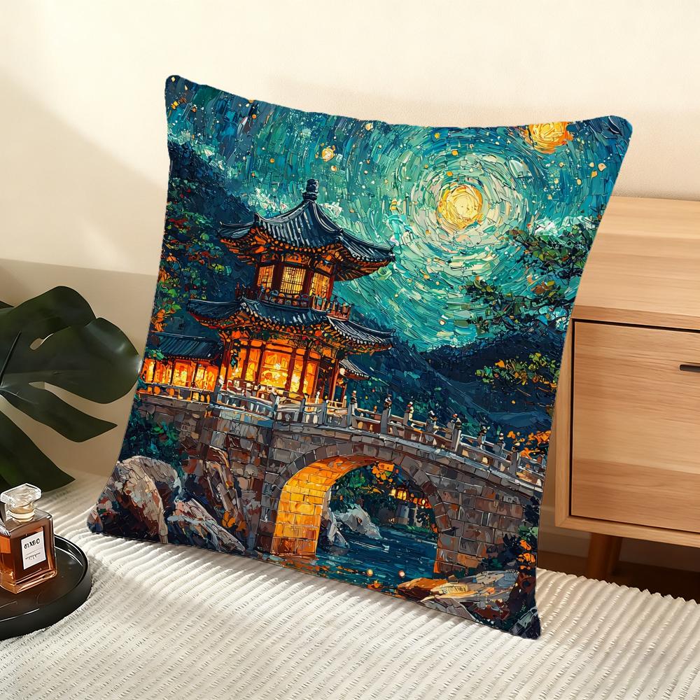 Korea Foguo Temple Cushion Cover Soft Short Plush Pillow Cover Smooth Cozy Texture Aesthetic Cushion Case Home Decor