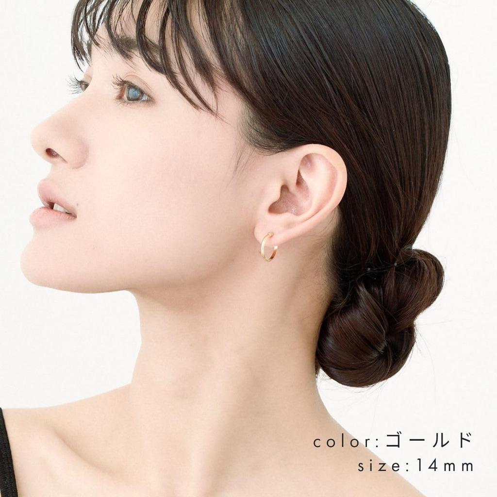 HRYS In Japan 18K 18K K18 Metal Hypoallergenic Ring Design Crossing Hoop Earrings 3679 [HILLS] [Made Post] (14mm, Gold)