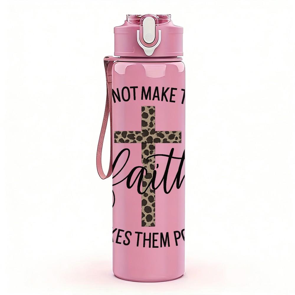 1PC Faith Cross Religious Letter Art 750ml Color Plastic Sports Water Bottle Leakproof Flip Straw Lid Suitable for Sports Office Home Use