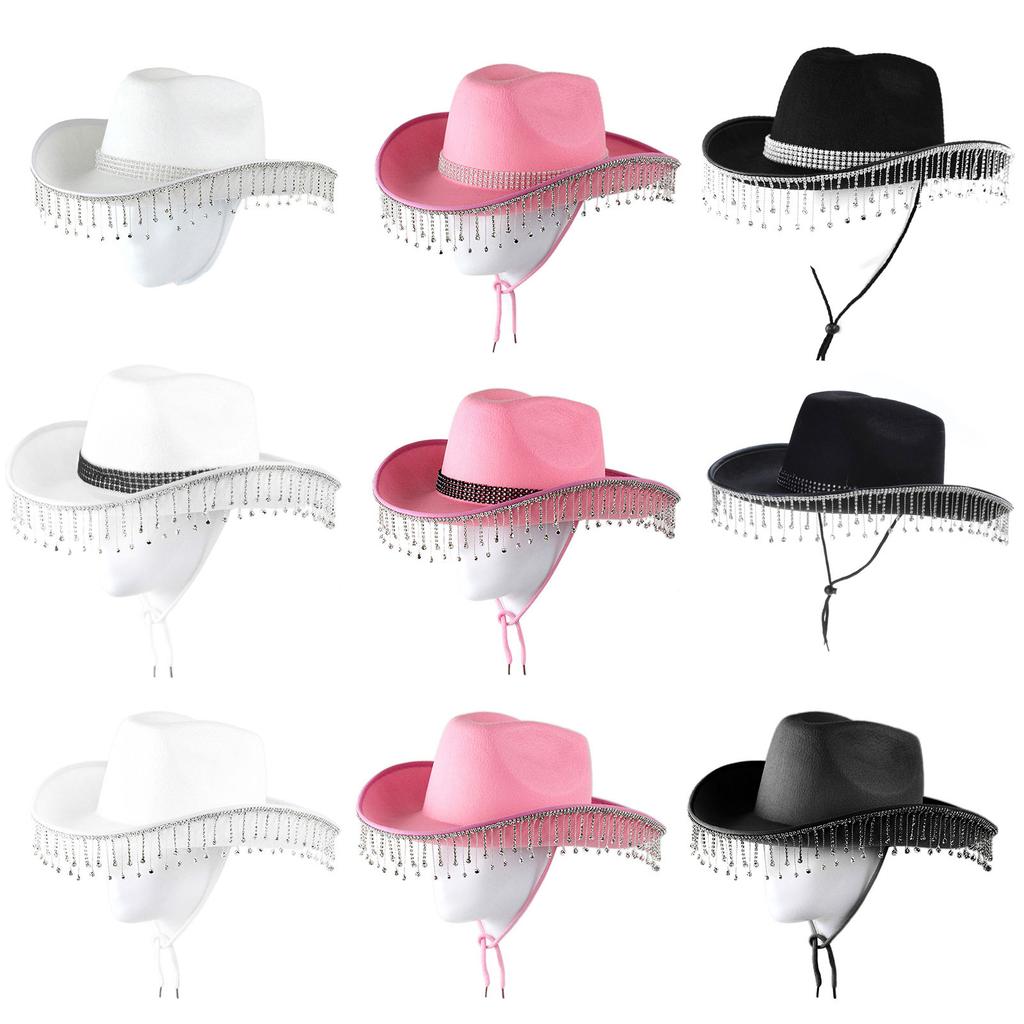 Pink West Cowboy Hat Western Cowgirl Women Girls Rhinestones Cowgirl Hat Carnival Party Cap West Costumes for Adults