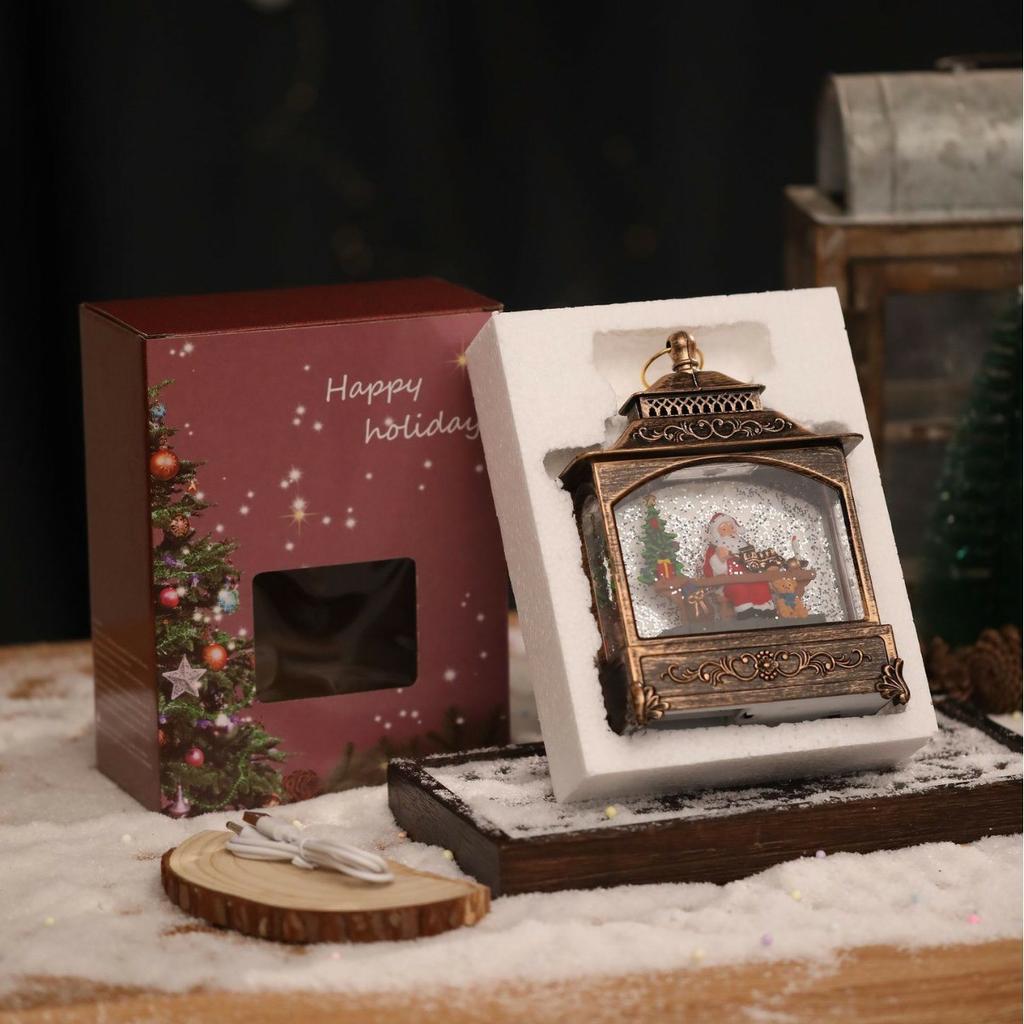 Christmas Lantern Music Box Desktop Night Light Holiday Decoration Gift for Party/Home