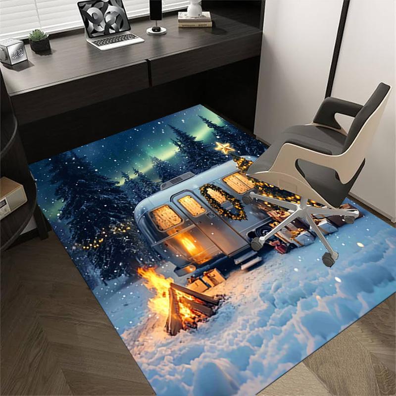 Camping Christmas Crystal Velvet Chair Mat Area Rug - Non-Slip, Floor Mat, Office Desk Chair Rugs, Bedroom Decor.Christmas Gift-1106009