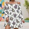 Women Plus Size Cold Shoulder Long Sleeve White Floral Printed Dress