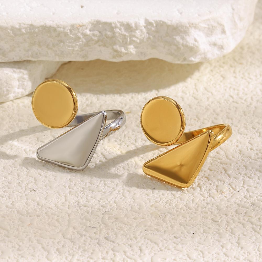 MamacitaSlay 316L Stainless Steel Mixed Color Circular Triangular Ring Waterproof 18K Gold Plated Jewelry Women's Unique Ring