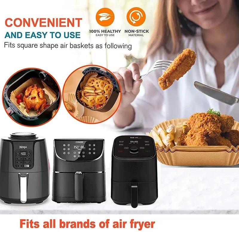 100/50 STÜCKE Airfryer-Papierschalen Airfryer-Backpapierformen Quadratisch Rund Ölbeständige Einweg-Kochpapiereinlage für Airfryer