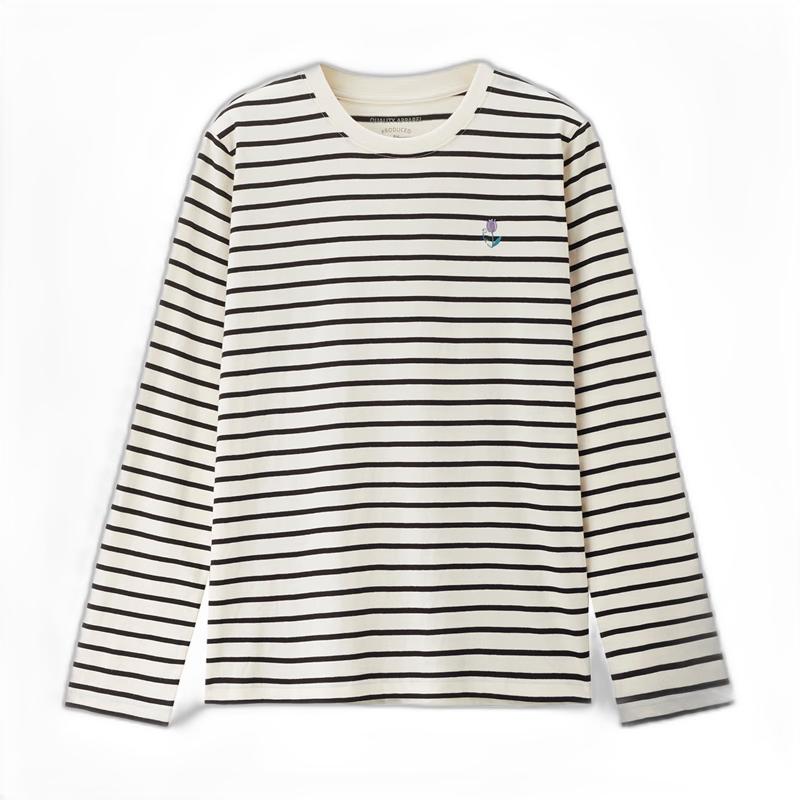 Giordano Women s Embroidered Retro Stripe Pure Cotton Long Sleeve T-Shirt L