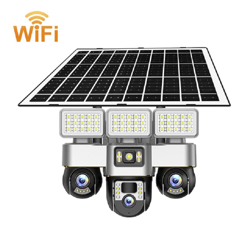 

3-Lens Solar Camera – Outdoor WiFi Surveillance with Floodlight Night Vision, Audio, 16000mAh Battery CCTV WIFI Version