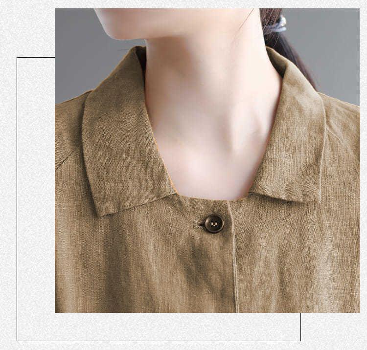Damen Baumwolle Leinen Hemdjacke - Frühling/Herbst Vielseitig Einfarbig mit Sonnenschutz