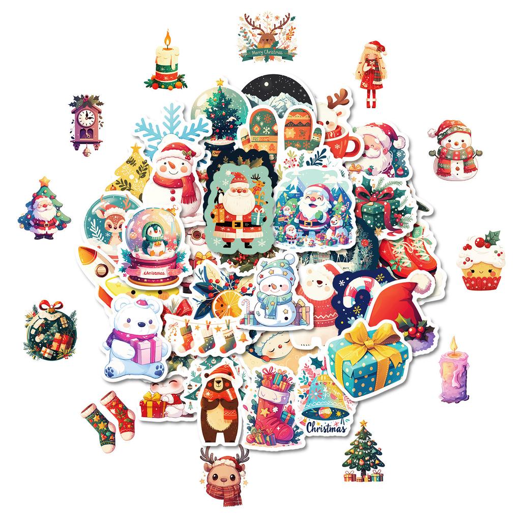 50 Christmas Theme Small Pendants Cartoon Doodle Stickers Santa Claus Elk Decoration Stickers