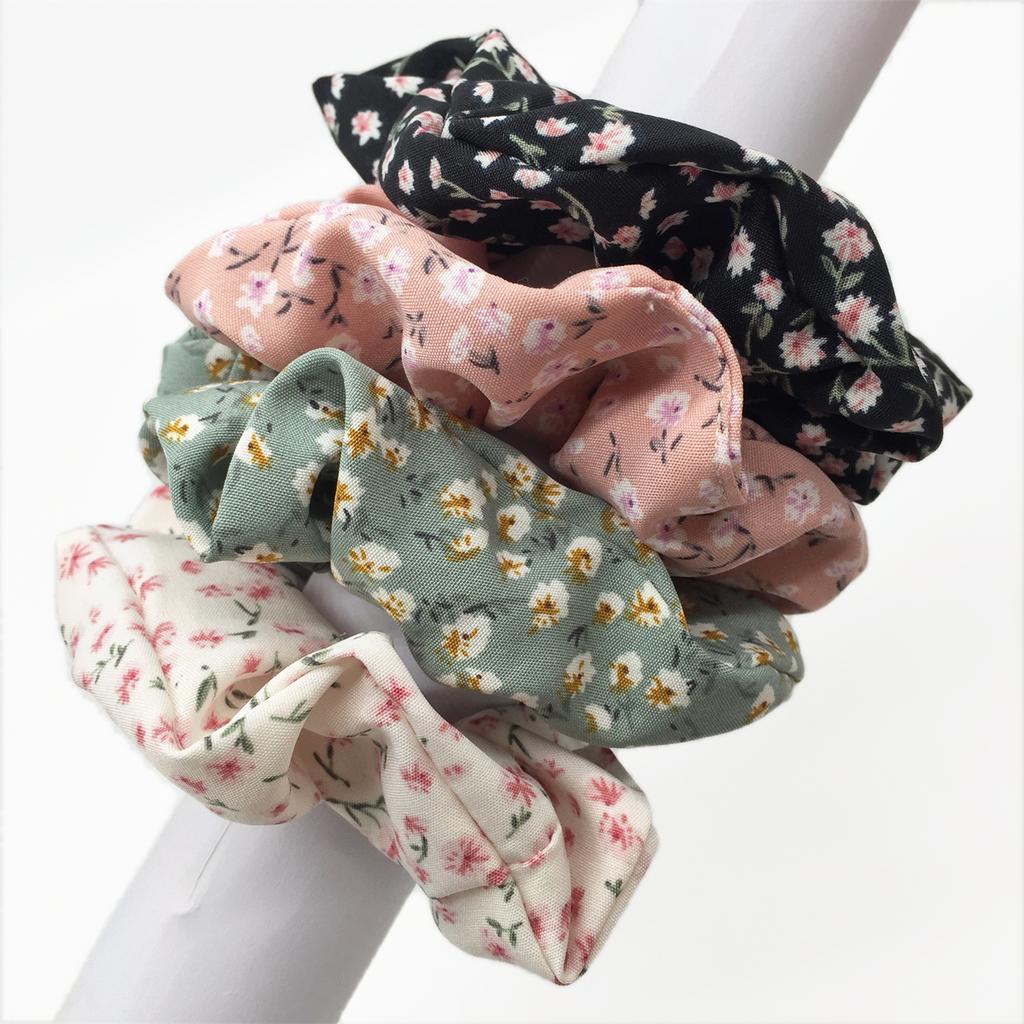5pcs/set Sweet Cute Print Flower Scrunchies For Women Stretch Hair Accessories Elastic Rubber Band Rope Headwear Ditsy Floral