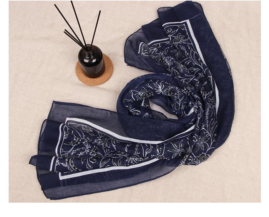 Sciarpa Stola Floreale Blu Scuro Leggera Stile Europeo & Americano Primavera-Autunno