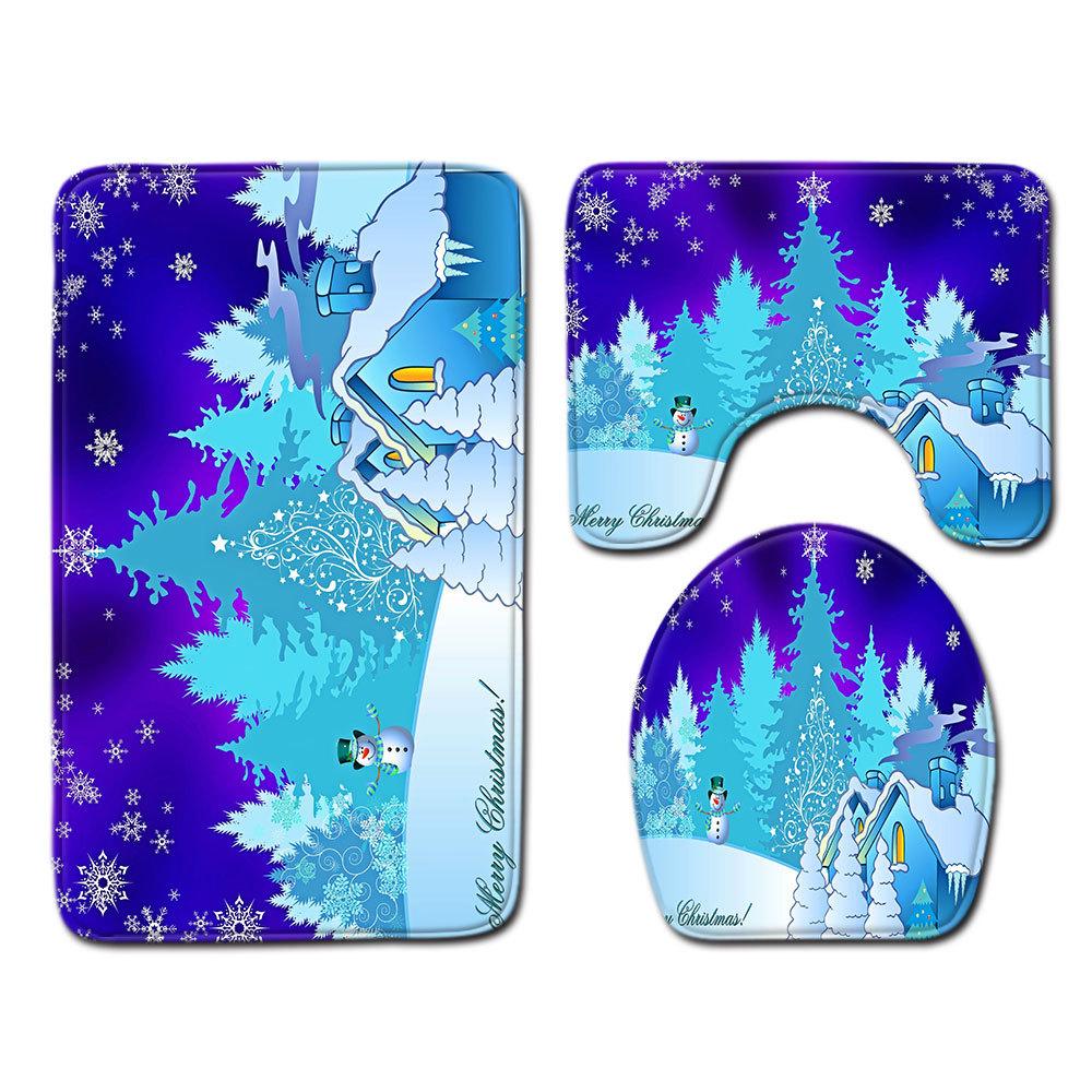 Christmas Bathroom Floor Mat Toilet Three-Piece Set