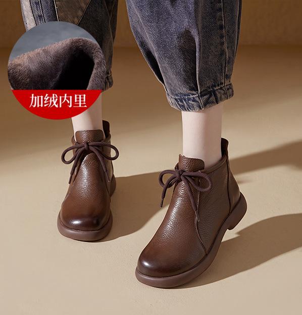 Winter leather soft-soled soft-faced mother cotton shoes with velvet warm heels medium and short boots