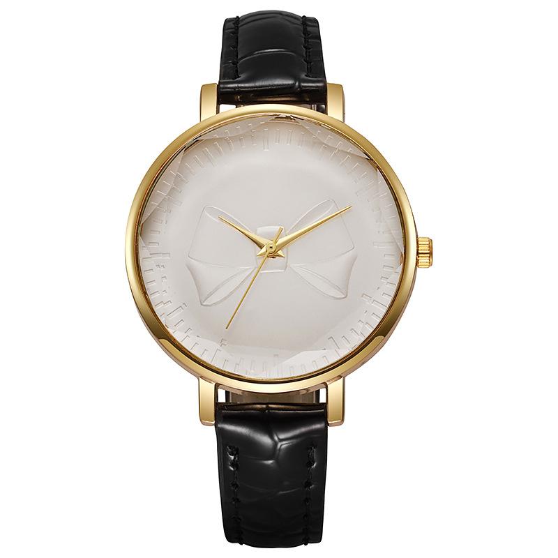 Bow Dial Module Watch Leather Band Simple Casual Quartz Dress Wristwatch