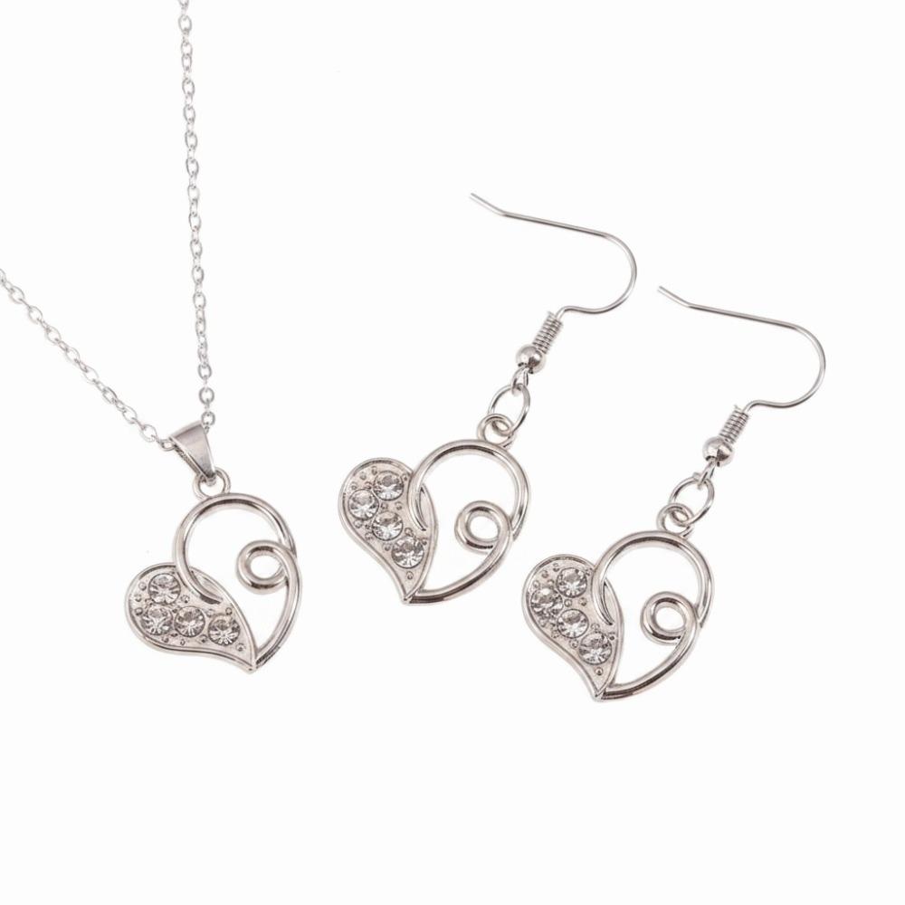 Gold Color Love Charm Earrings Exquisite Silver Color Double Heart Necklace 3Pcs Set Light Luxury Bridal Accessory Set