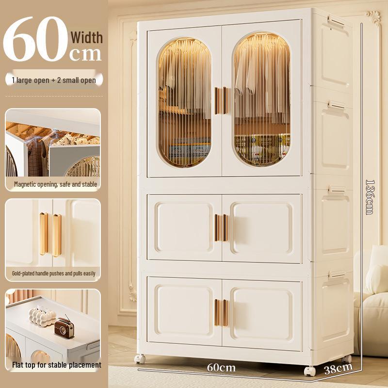 Children's Toy Storage Cabinet: Movable Multi-layer Thickened Wardrobe with Folding Shelves for Home and Bedroom