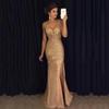 Autumn/Winter Gold Stamped Slit Evening Long Dress