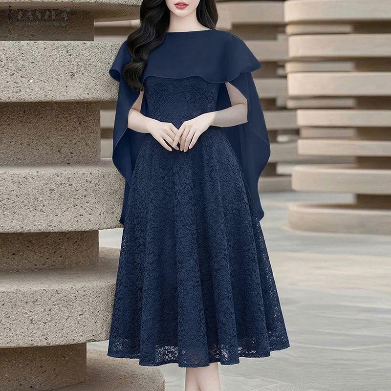 ZANZEA  Women Shawl Blouse and Sleeveless Slip Lace Dress Casual Two Piece Sets
