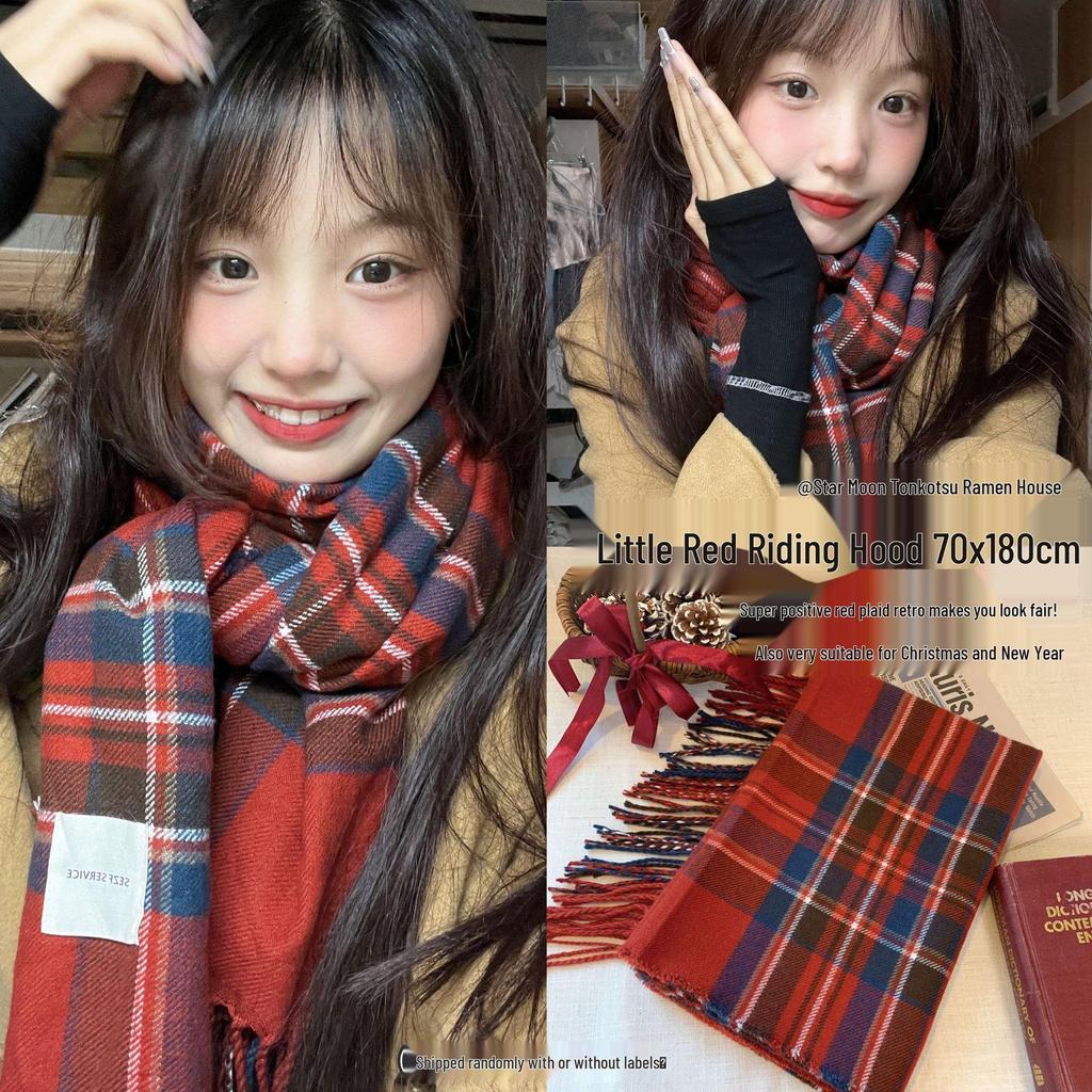 Women's Classic British Style Black & White Plaid Scarf, Winter Imitation Cashmere Shawl, Dual-Use Chessboard Design for Couples