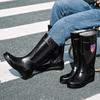 Black Rain Shoes High Tube Men's Water Shoes Waterproof and Non-slip Glue Shoes Warm Medium Tube Men's Water Boots Feet Rain Boots