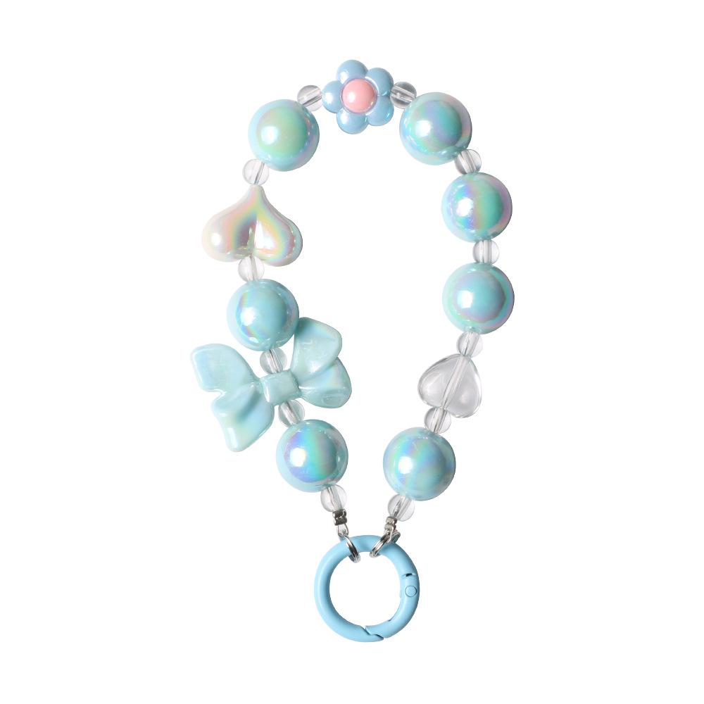 Colorful Electroplated Beaded Phone Chain & Keychain with Bow and Flower Pendant
