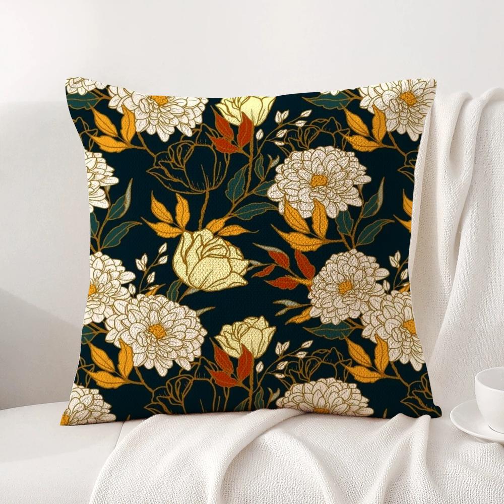 Classic Fresh Floral Pattern Cushion Cover Natural Linen Organic Fabric DoubleSided Printing Sofa Home Decor Gift Pillow Cover