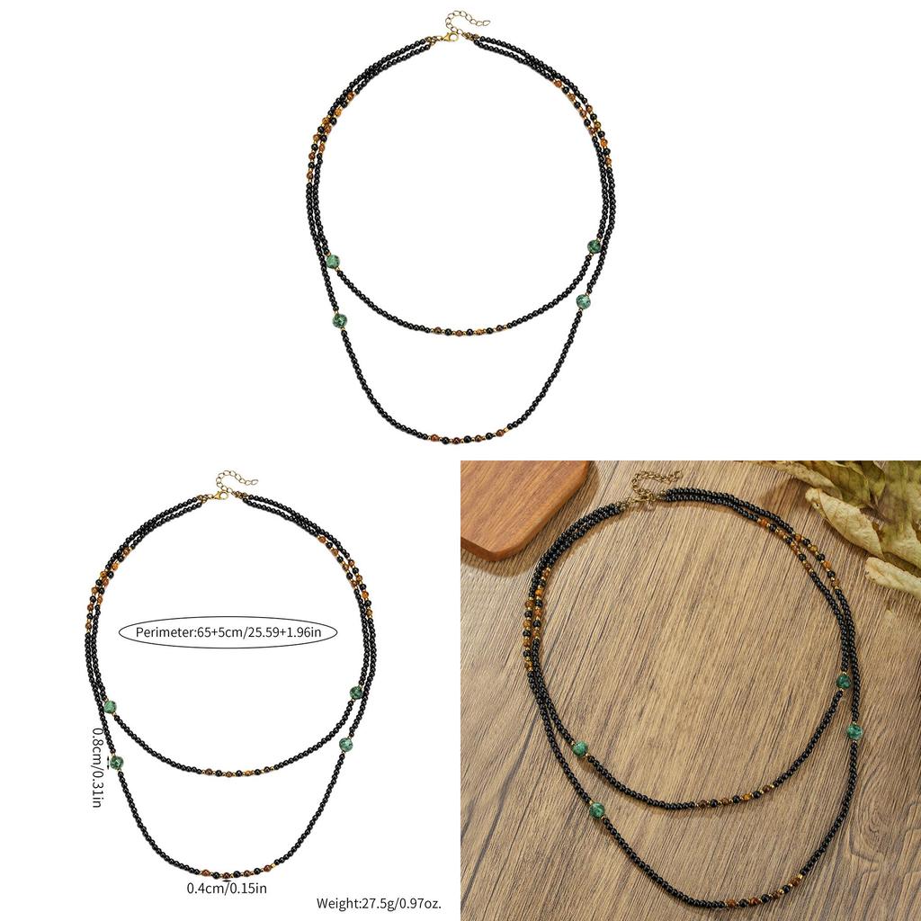 Double Layer Necklace With Black Agate Beads For Men And Women