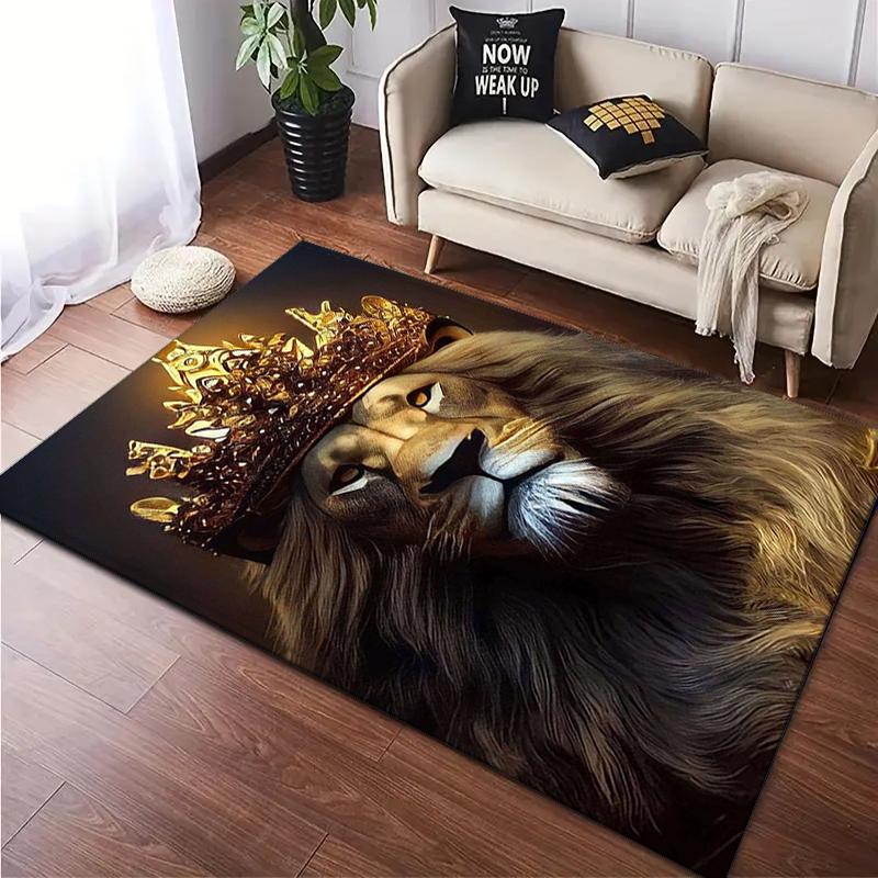 Tappeto Tappetino Stampato con Motivo Leone 1Pz per Soggiorno Camera da Letto Casa Decorazione Divano, Tappetino Antiscivolo Tappetino per Pavimento