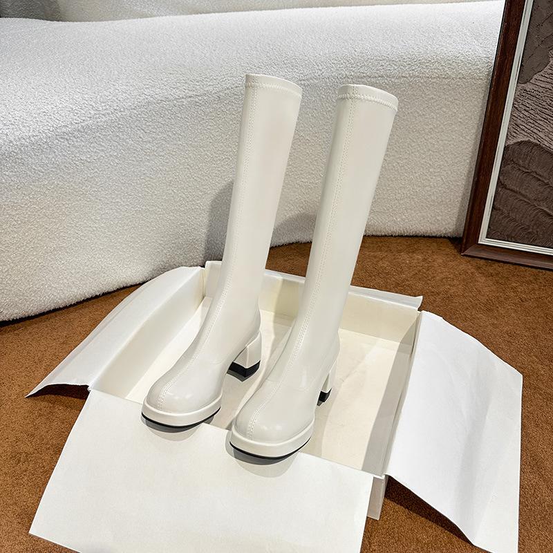 Milky White Knight Boots Women's Winter New Waterproof Table Thick Heel Long Boots High Heel Thin Boots Children