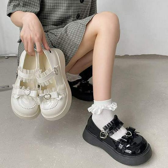Originale japanische Lolita Mary Jane Schuhe - Damen Leder Schuhe mit dicker Sohle
