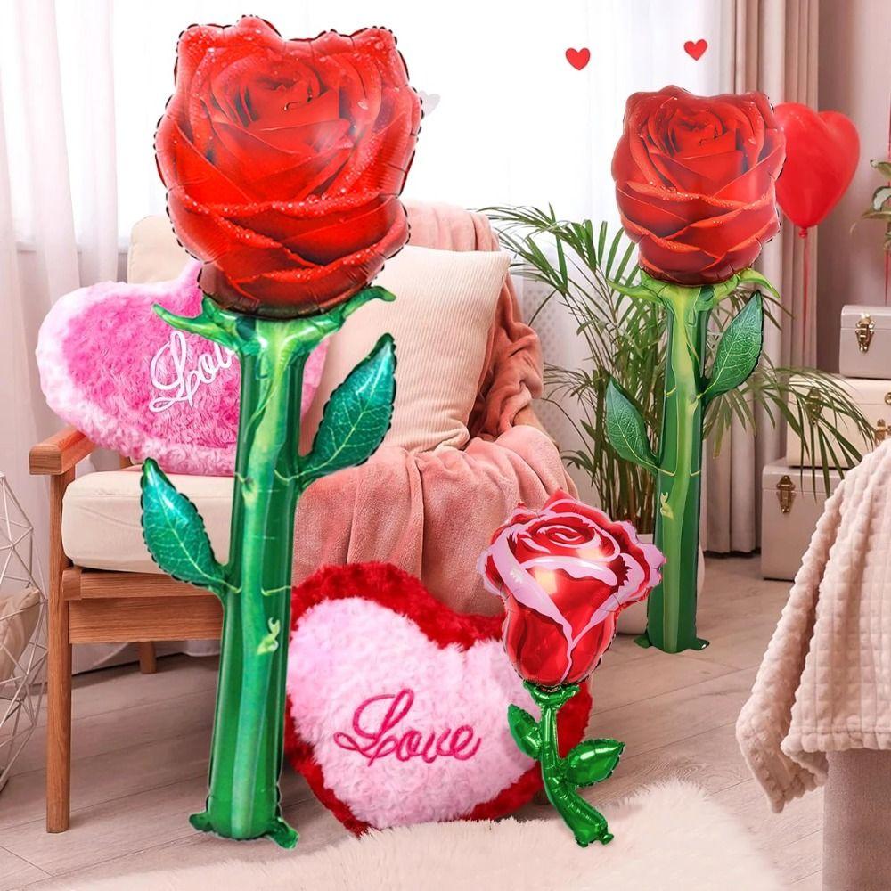 Hand-held Aluminum Film Rose Balloon Large Size Red Color Balloon Simulation Design Foil Balloon Mother's Day