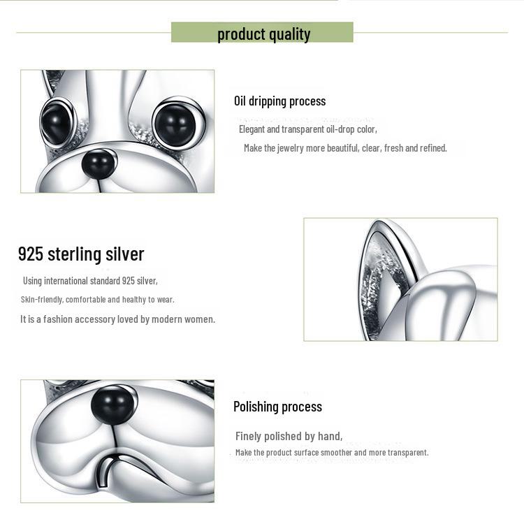 Silver Ziyun 925 Bulldog Puppy Beads - Original Animal Jewelry Accessories