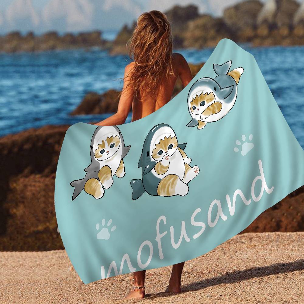 Funny Cat M-Mofusand Anime Microfiber Blanket Quick Drying Beach Towels Oversized Printing Super Absorbent Pool Towel Blanket