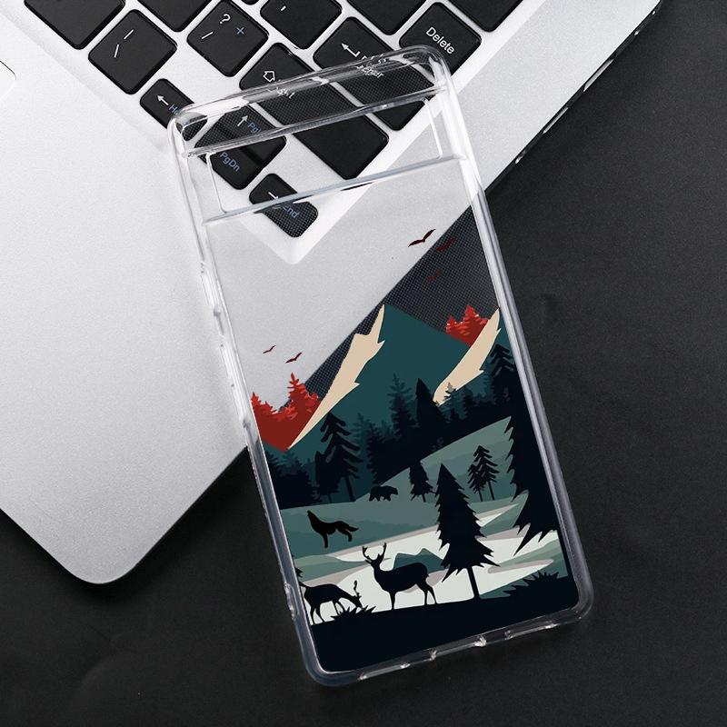 Snow Mountain Lake Landscape Phone Case for Google Pixel 6A 8 Pro 8A 6 5G 7 Pro 7A Hand Painted Clear Soft TPU Back Cover Fundas
