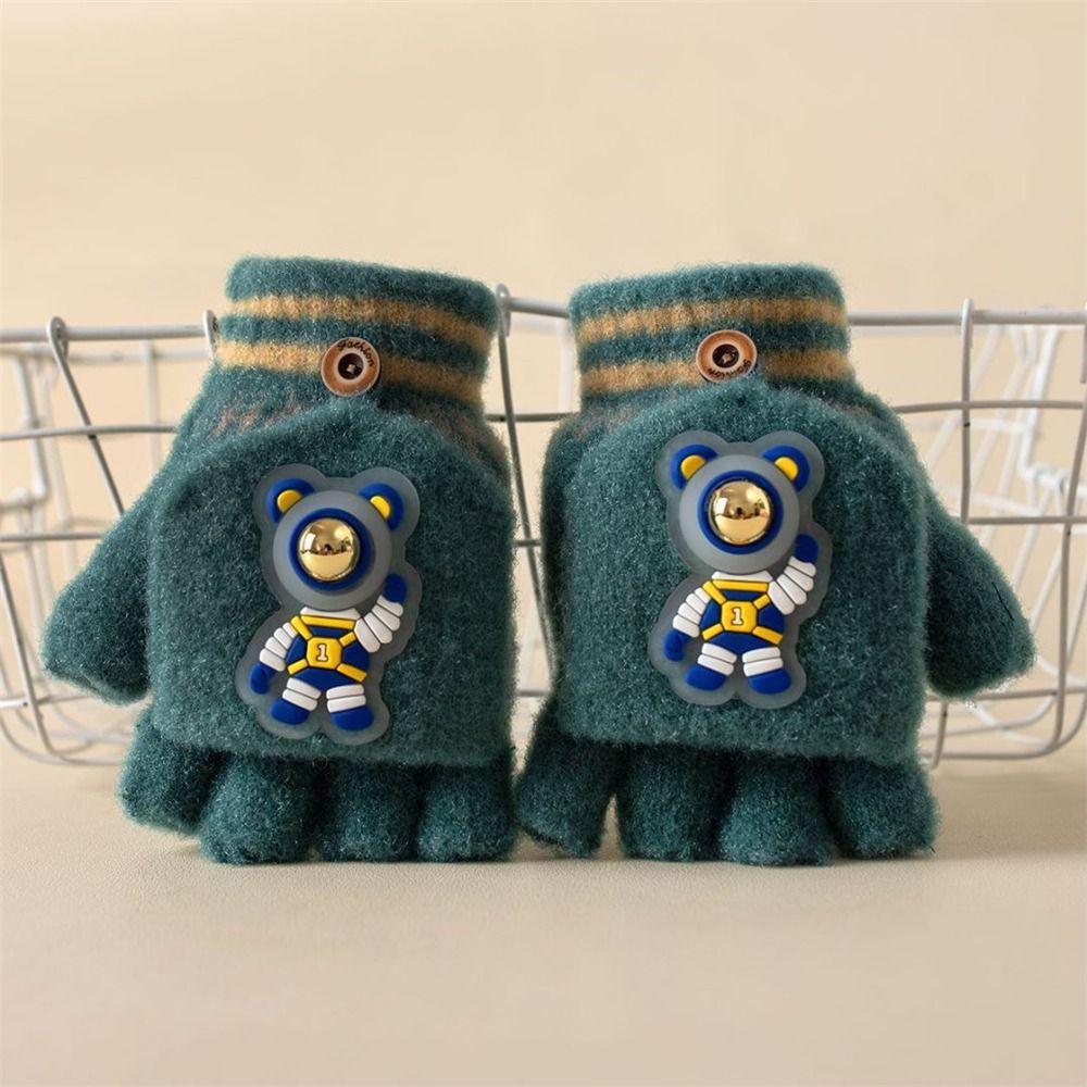 Cycling Winter Kids Gloves Half Finger Flap Gloves for 3-12 Years Boys Girls