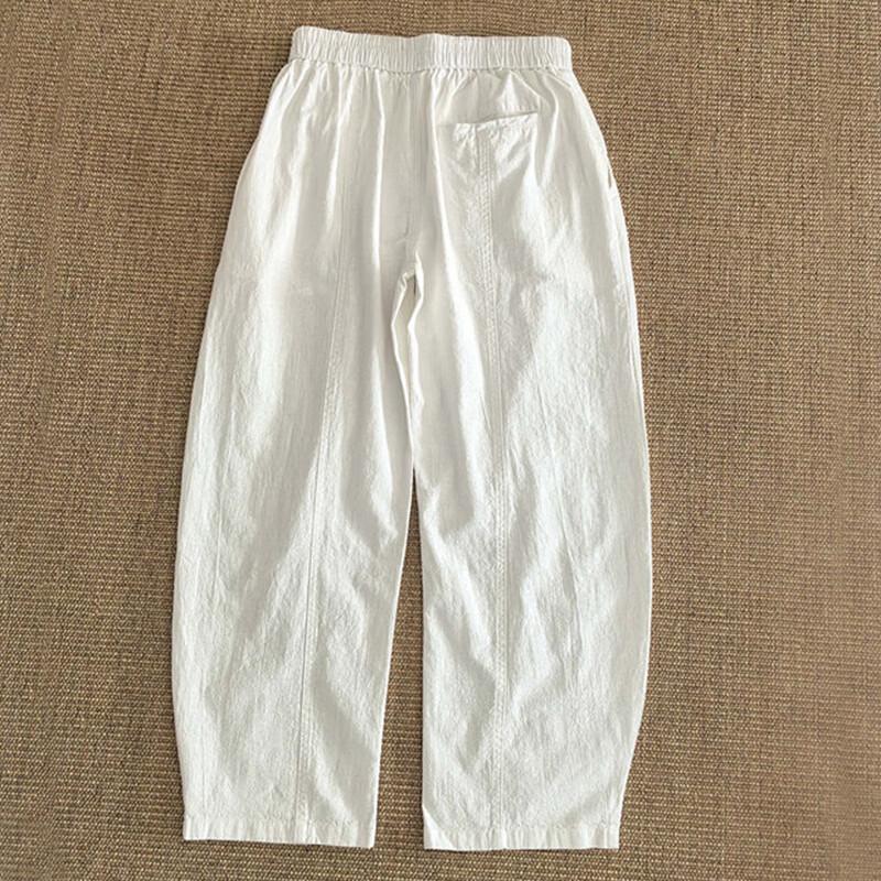 ROMON Men's Summer Quick-Dry Linen-Cotton Wide-Leg Leisure Pants