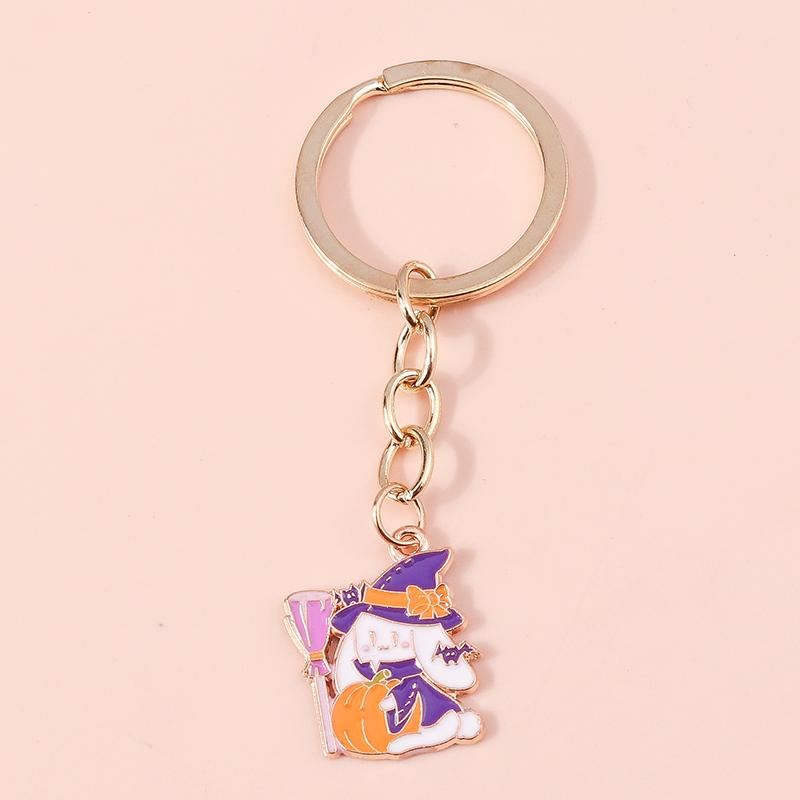 Cute Enamel Pumpkin Keychain Halloween Ghost Bat Key Ring Pendants for Handbag Decor DIY Halloween Jewelry Accessories