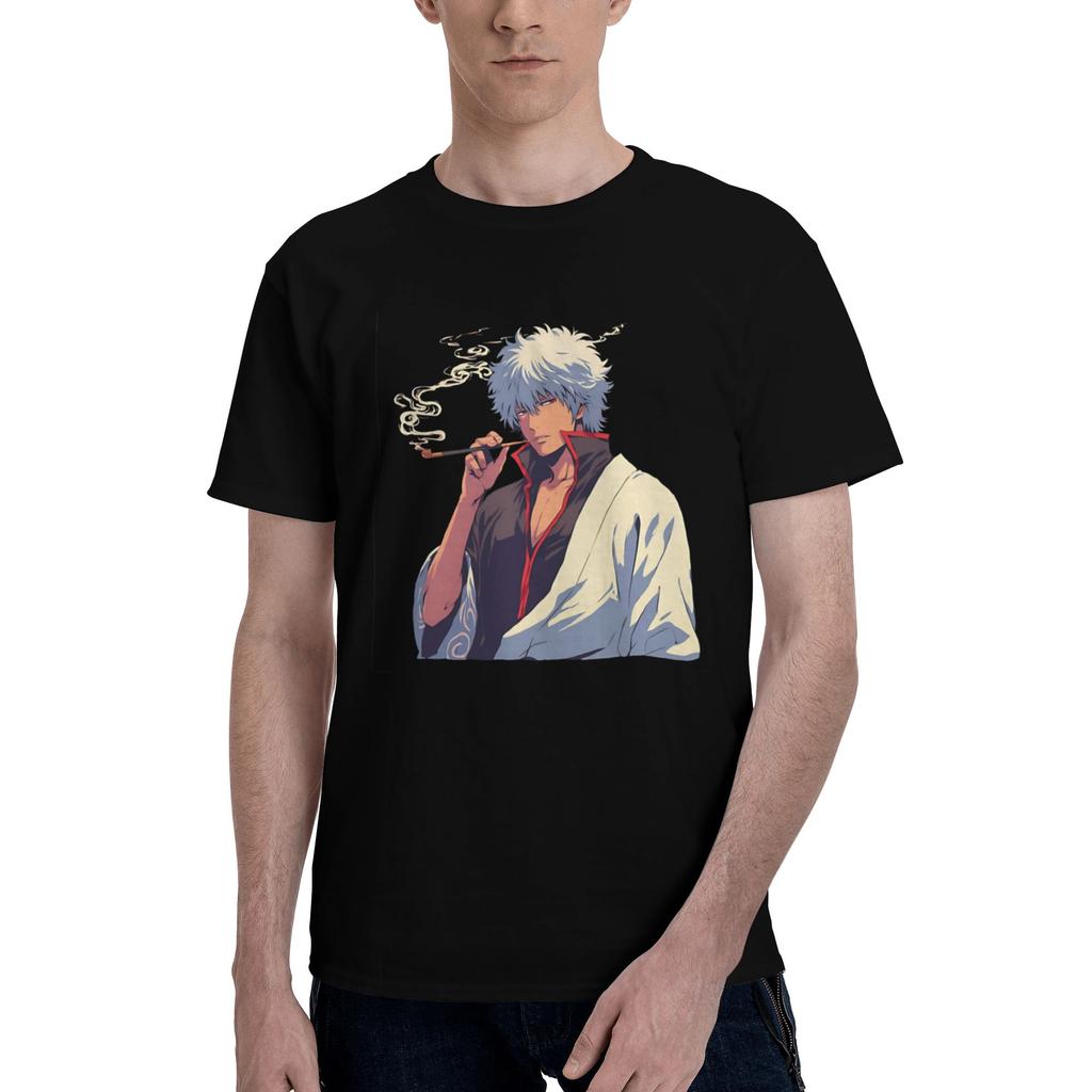 Classic Gintoki Character Men T Shirts Gintama Casual Tee Shirt Short Sleeve Crew Neck Pure Cotton Graphic Tops TShirt