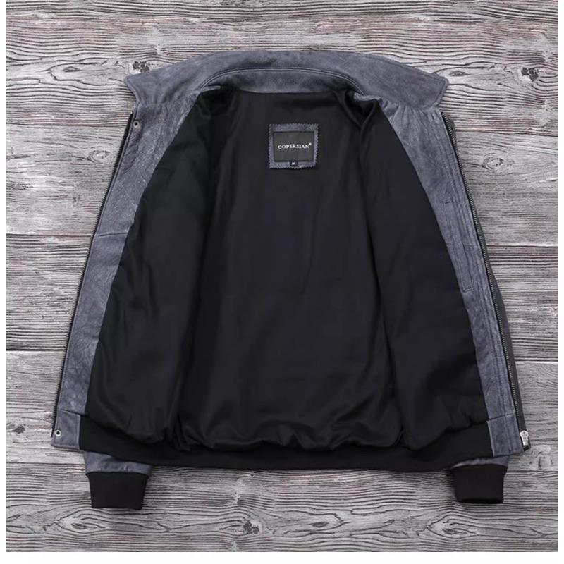 Chinese Size Blue Genuine Leather Jacket for Men Real Cowhide Skin Military A2 Flight Suit Embroidered Pilot Coats Mens Aviation Clothing Autumn