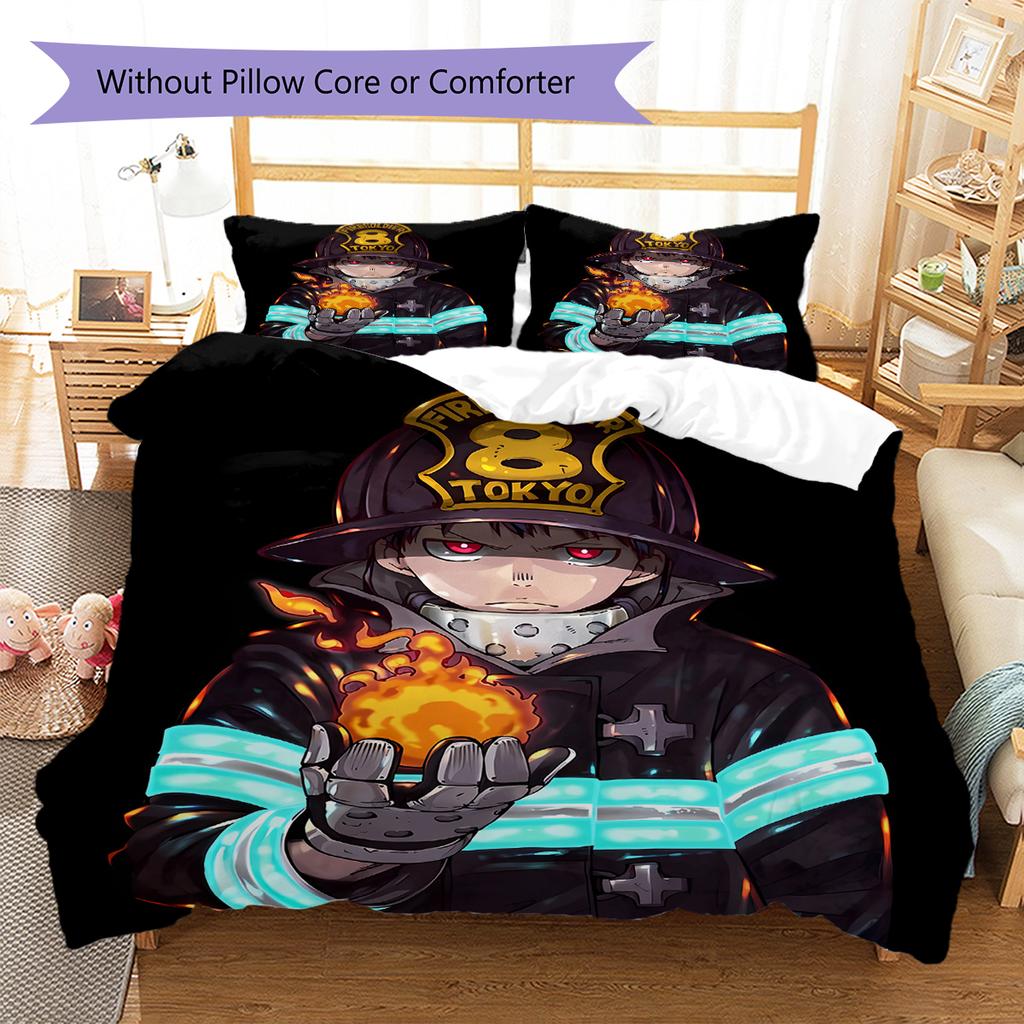 Fire Force Pattern Bedding,Quilt Set Quilt Cover Pillowcase Home Birthday Gift (1 * duvet cover + 2 * pillowcase, without core)