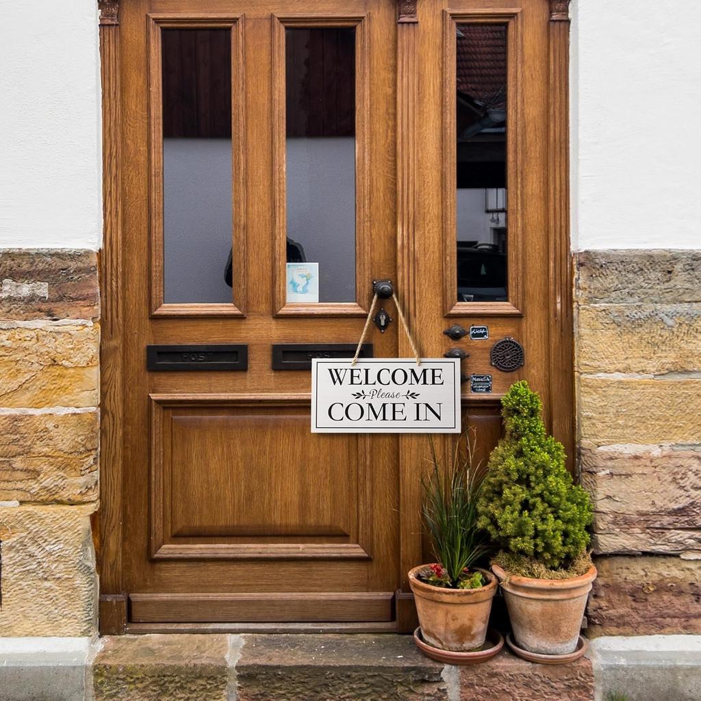 Double-Sided Office Door Hanger Sign, Acrylic Welcome Please Come In, Meeting In Progress Please Do Not Disturb, Red/Green and Wood Grain Options