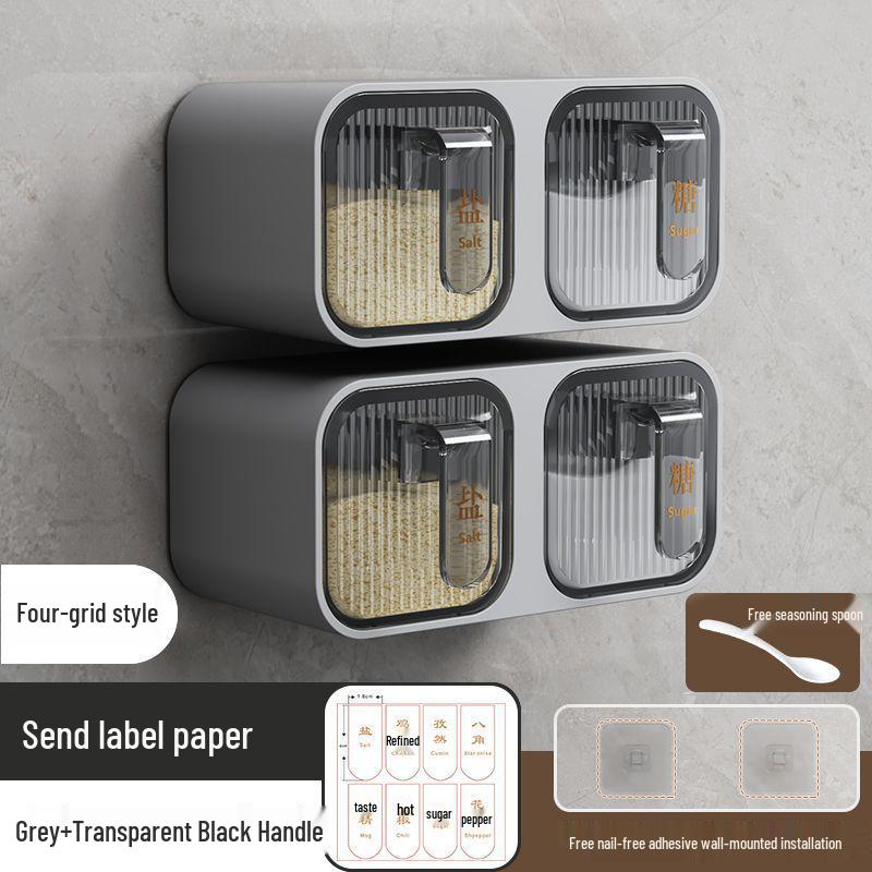 Wall-Mounted Punch-Free Dustproof Seasoning Box for Kitchen