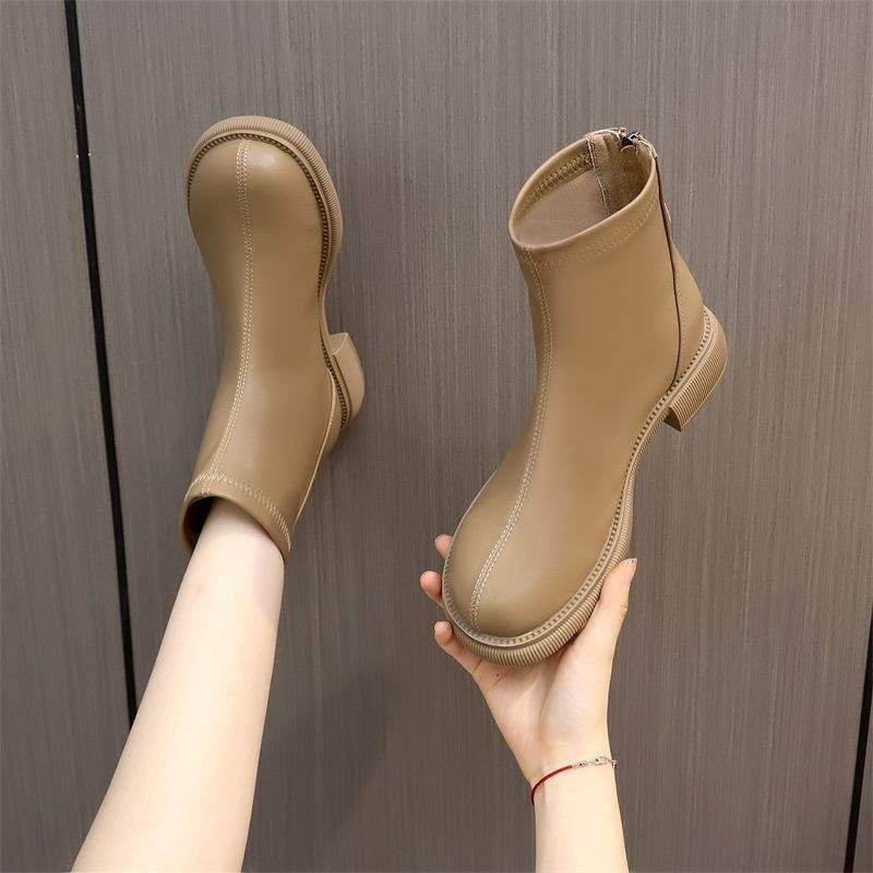 Elastic short boots soft leather temperament thin short boots women's boots spring and autumn single boots Martin boots women's shoes tide