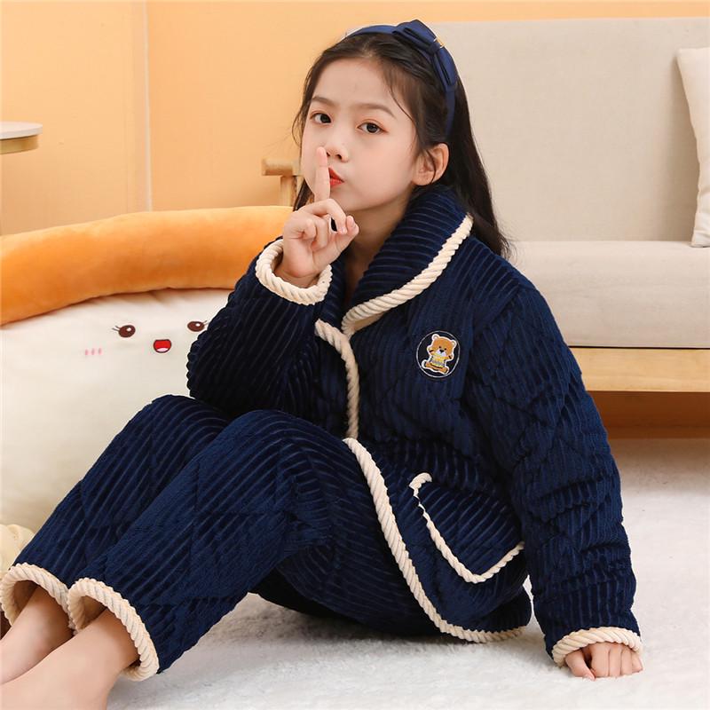 Dětské útulné pyžamo z křišťálového sametu - Silná prošívaná sada z korálového fleecu pro podzim a zimu