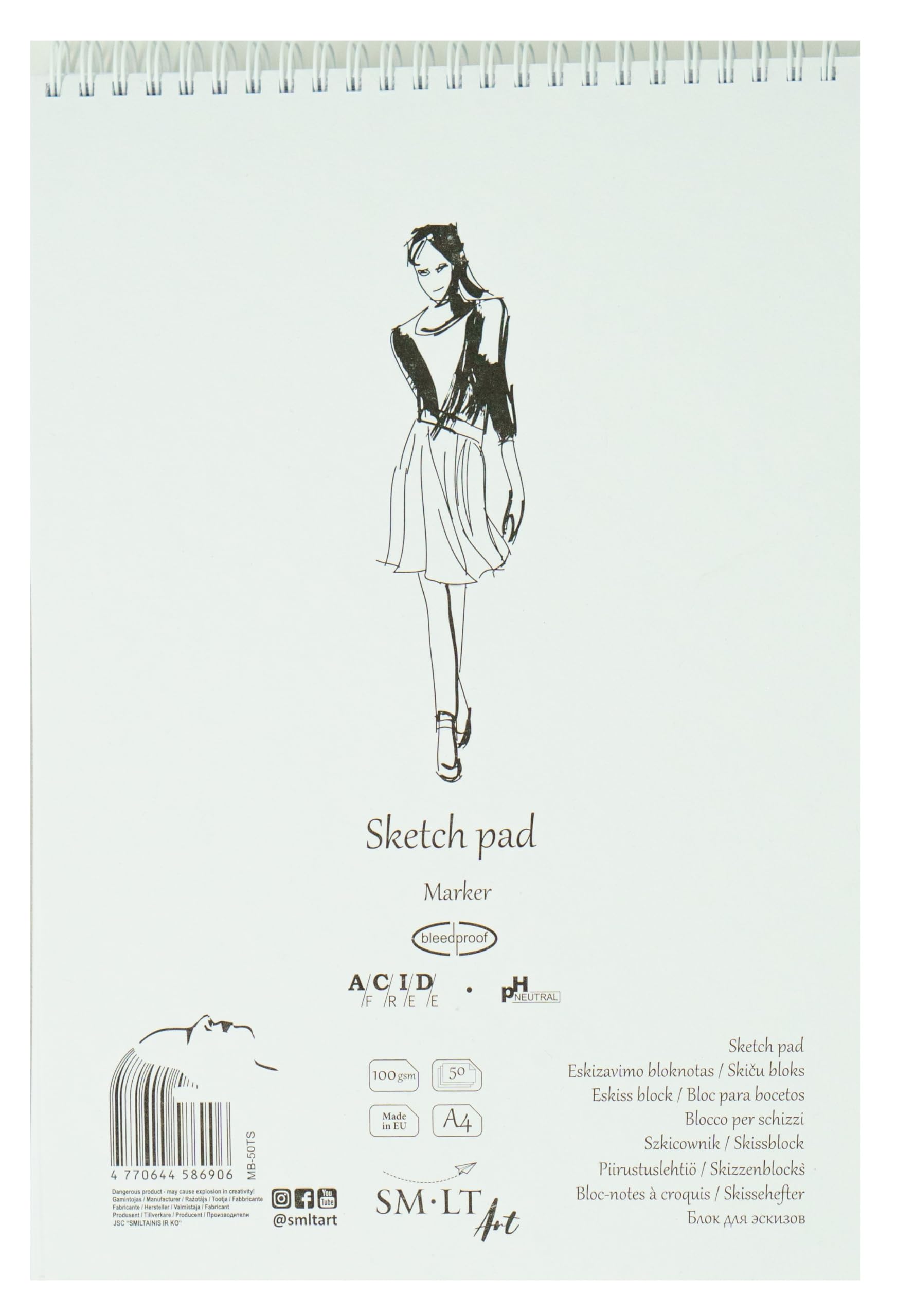 

Authentic Sketchbook with Spiral A4 Size SM/LT Marker, Binding, белый