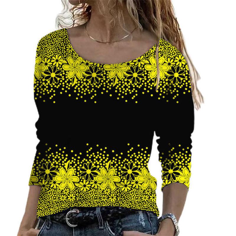 Women's T-shirt Tee Casual Holiday Weekend Simple Abstract Painting Tshirt Tee Long Sleeve Round Neck Oversized