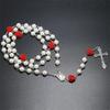 6MM Glass Beads Rosary Necklace For Women Crucifix Cross INRI Pendant Long Red Rose Chain Choker Female Religious Prayer Jewelry