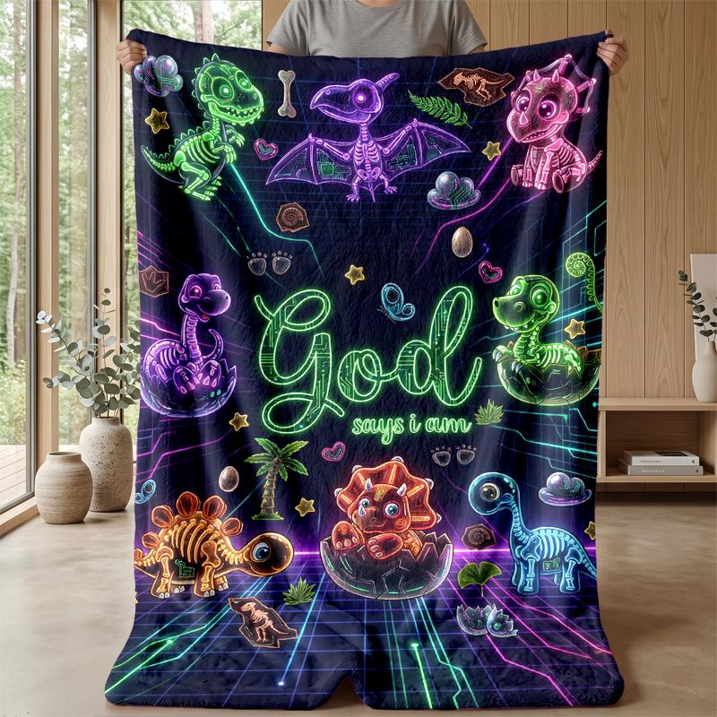 Neon Dinosaurs Galaxy Theme blanket Lightweight Warm Flannel Blanket Decorative Throw Blanket for Home Decoration